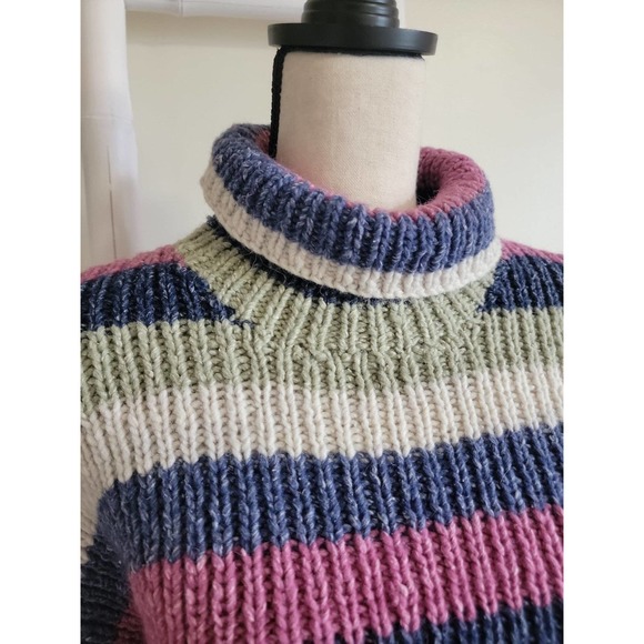 VTG Purple Mountain Striped Wool Blend Sweater Sz L - Picture 2 of 5
